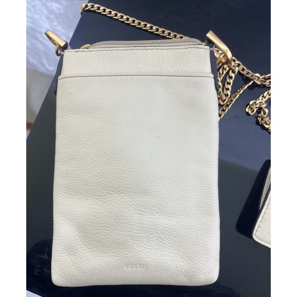 FOSSIL Crossbody Purse & Mini Card Holder Cowhide Pebbled Leather Ivory Gold - Picture 10 of 13